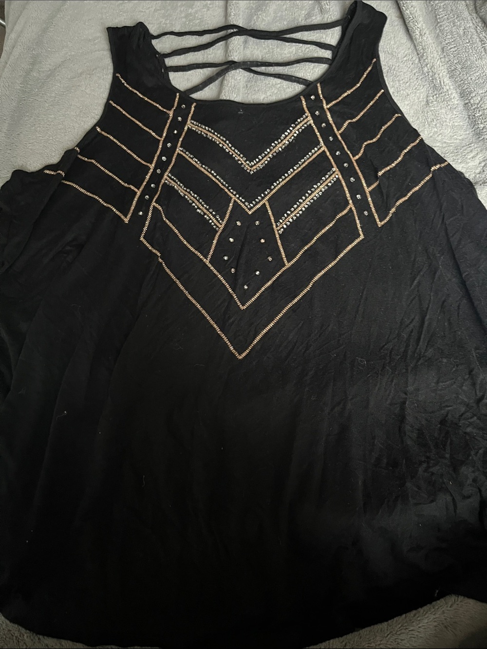 Apt. 9 Black Tank Top with Gold Embellished Chevron